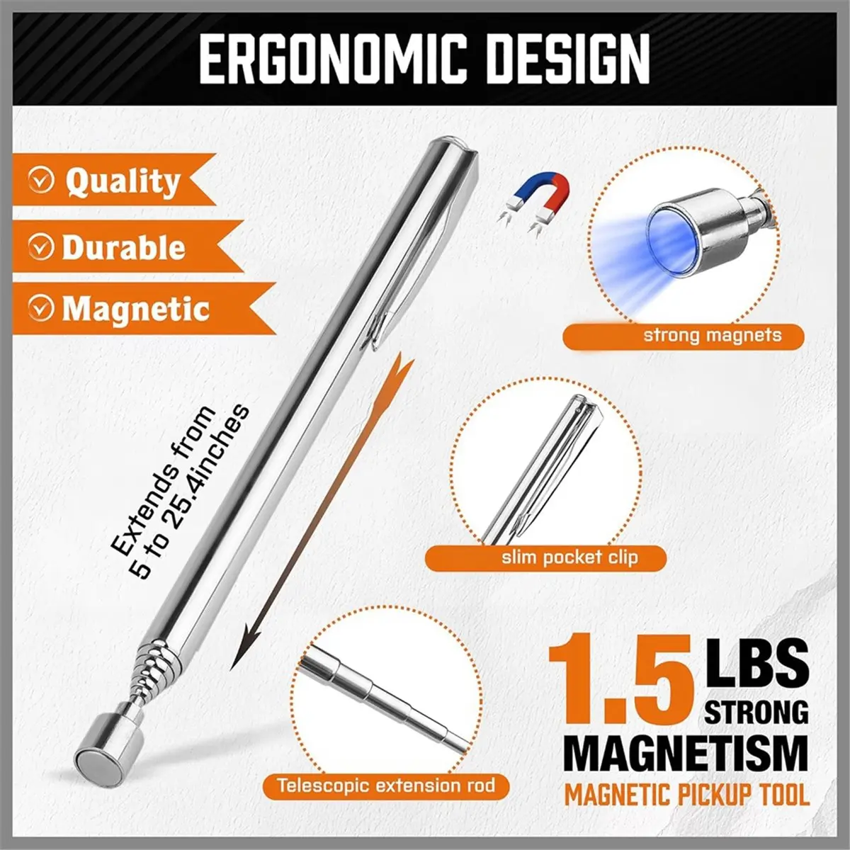 4-Piece Telescoping Magnetic Pickup Tools Set, Extendable & Flexible Bendable Spring Magnet Sticks for Metal Retrieval