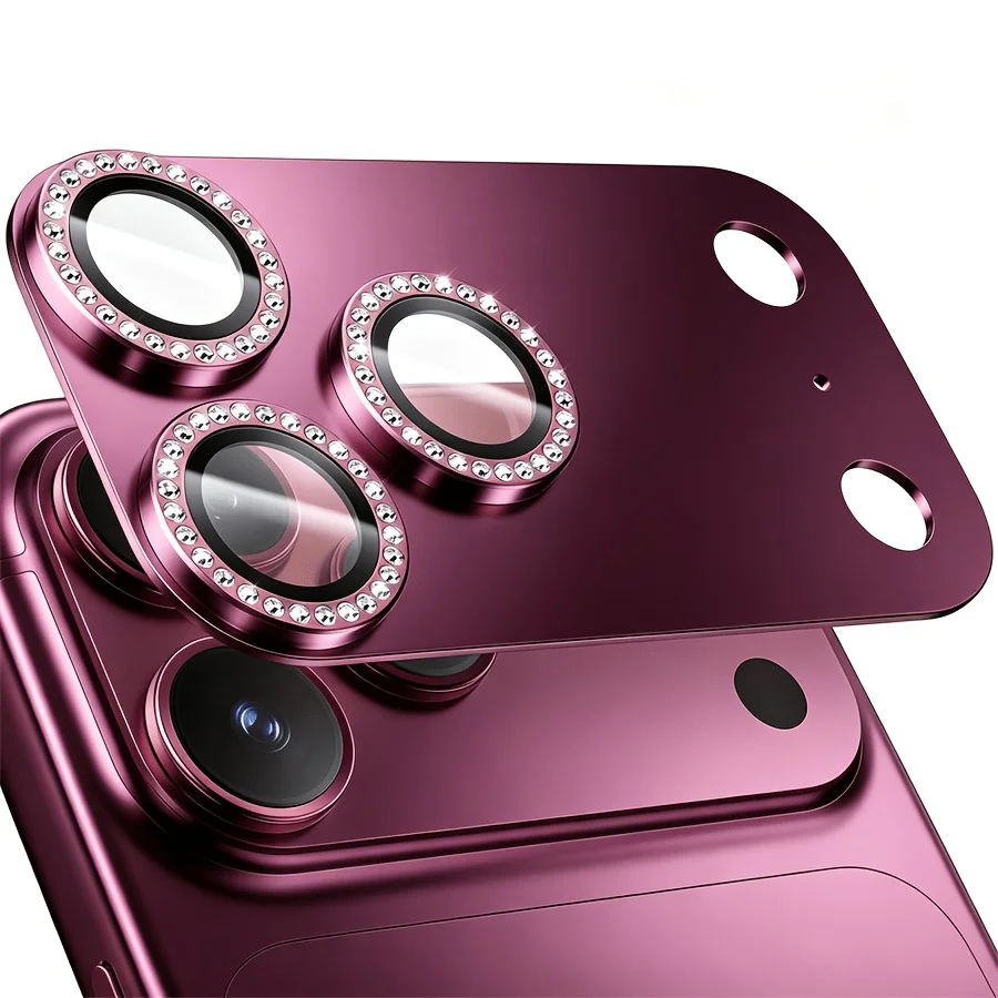 Rhinestone Glitter Camera Lens Protector For iPhone 18 Pro Max Aluminum Frame 9H Tempered Glass Full Cover Anti Scratch Friendly