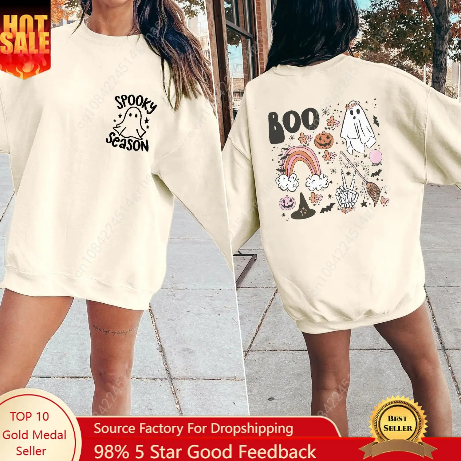 

Halloween Sweatshirt Women Cute Spooky Season Sweatshirts Ghost Fall Graphic Long Sleeve Sweater Pullover Top