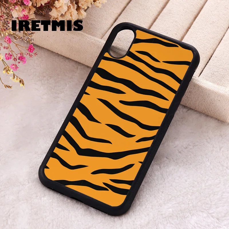 Iretmis Phone Cover Case For iPhone X XS Max XR 11 12 13 PRO MINI 14 15 16 Plus Rubber Silicone Orange and Black Tiger Stripes