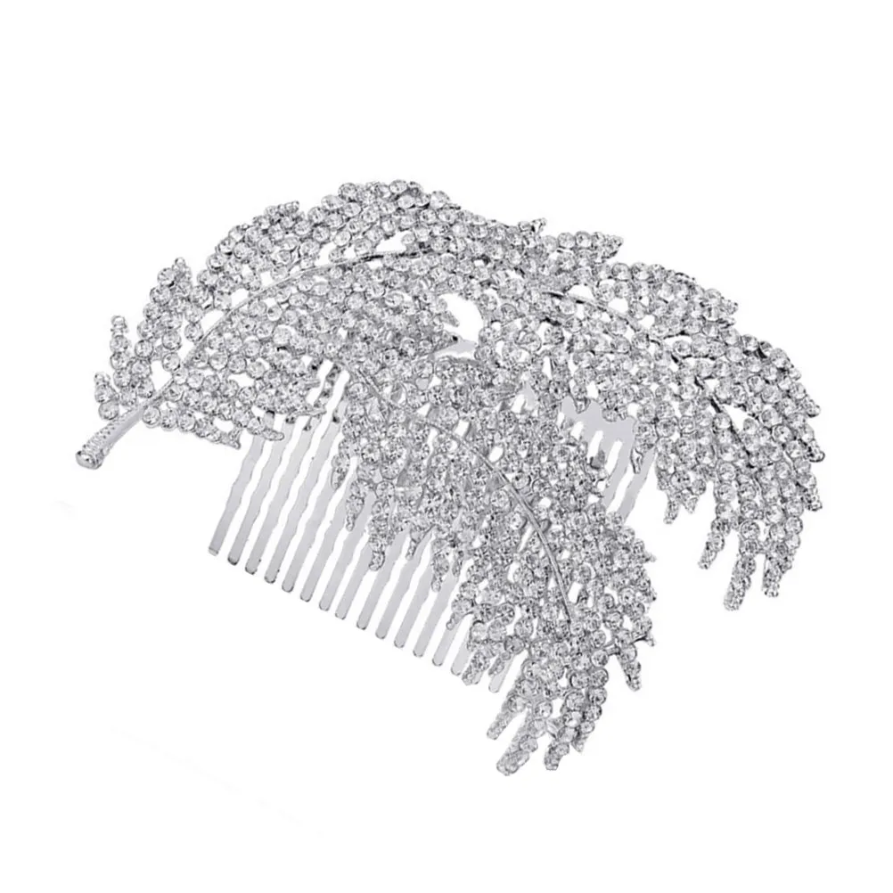 

Elegant Rhinestone Hair Comb Leaf Design Bride Headdress Wedding Headwear Fashion Hair Accessories Photography Prop for Women