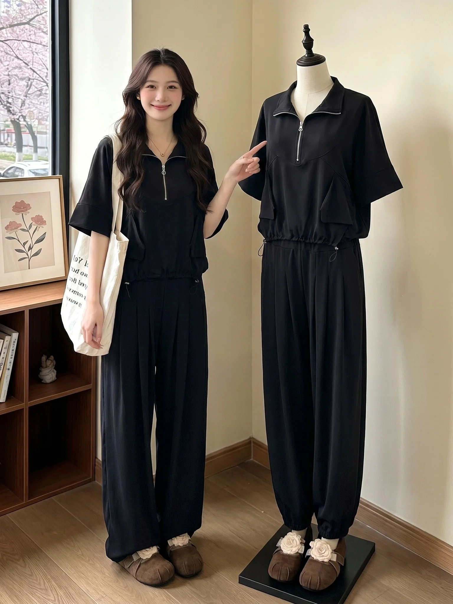 plus Size Women's Casual Fashion Two-Piece Set High Waist Long Pants Slimming Effect Summer 2026 Trendy Ensemble