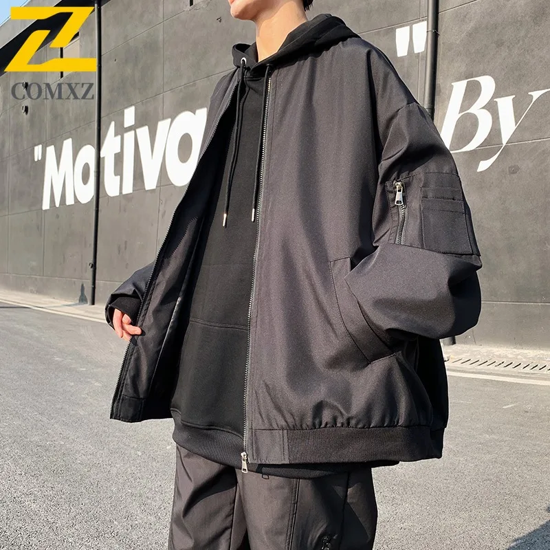 

COMXZ 2025 Men's Vintage Baseball Jacket Early Fall American Style Casual Loose Fit Trendy Lightweight Comfortable Coat