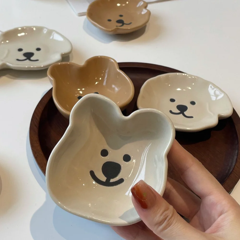 Ceramics Dipping Sauce Dish Funny Cute Animal Shape Household Snack Plates Solid Color Seasoning Dish Snack Dish Tableware