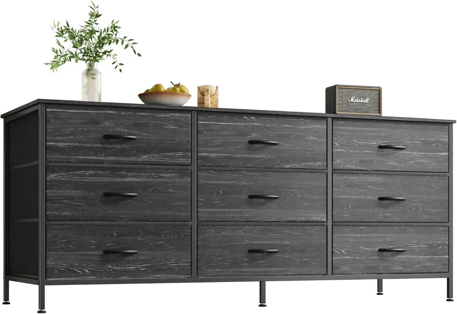 9 Drawer Dresser, 55 Inch Dresser TV Stand for 55, 60 Inch TV, Entertainment Center with Drawers, Large Storage Fabric Dresser