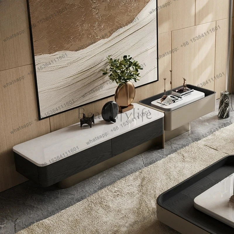 

Original Oriental minimalist TV cabinet, natural luxury stone surface light luxury living room floor TV cabinet