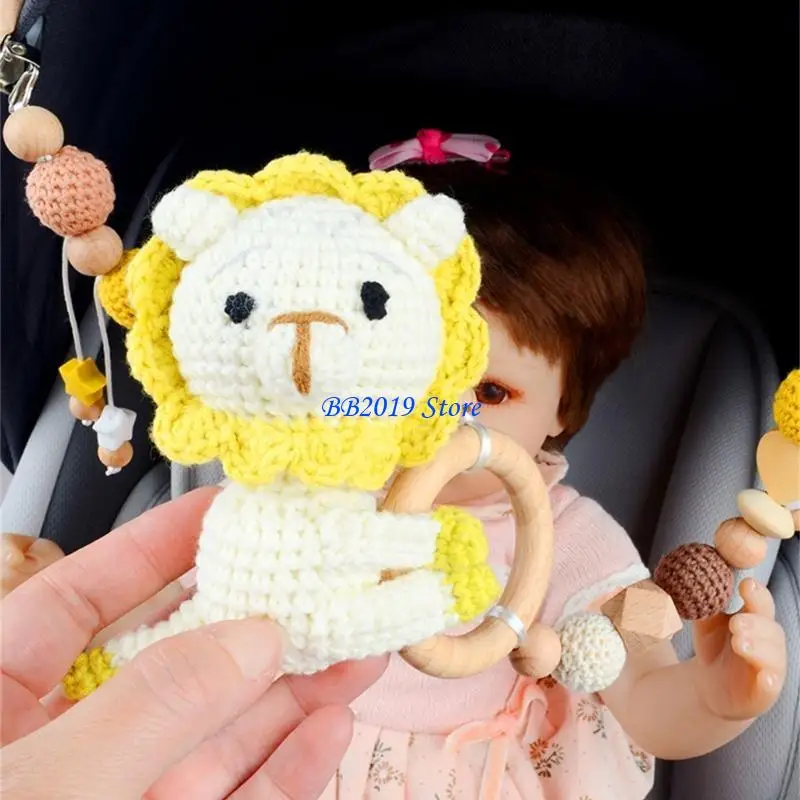 Q0KB Cartoon zwierząt ręcznie robiona zabawka dla niemowląt uspokoić grzechotka ręcznie robiona na szydełku zabawka