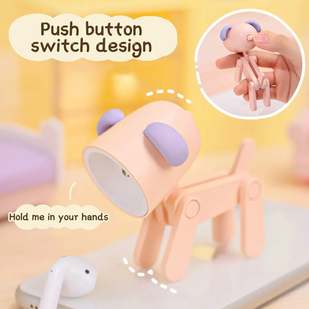 2 in 1 Universival Cute Folding Phone Holder With 6 Battery Lazy Stand with Cute Pet LED Table Lamp Cartoon Dog Deer Night Light