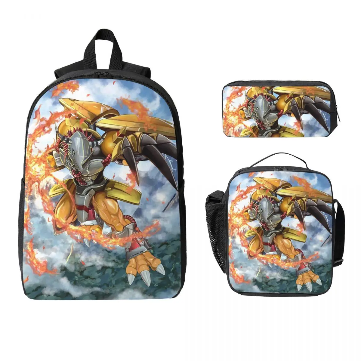 

Anime Digimon War Greymon Backpack Student BookBag School Bag Laptop Shoulder Bags 3ps Insulated Lunch Bag Pencil Case