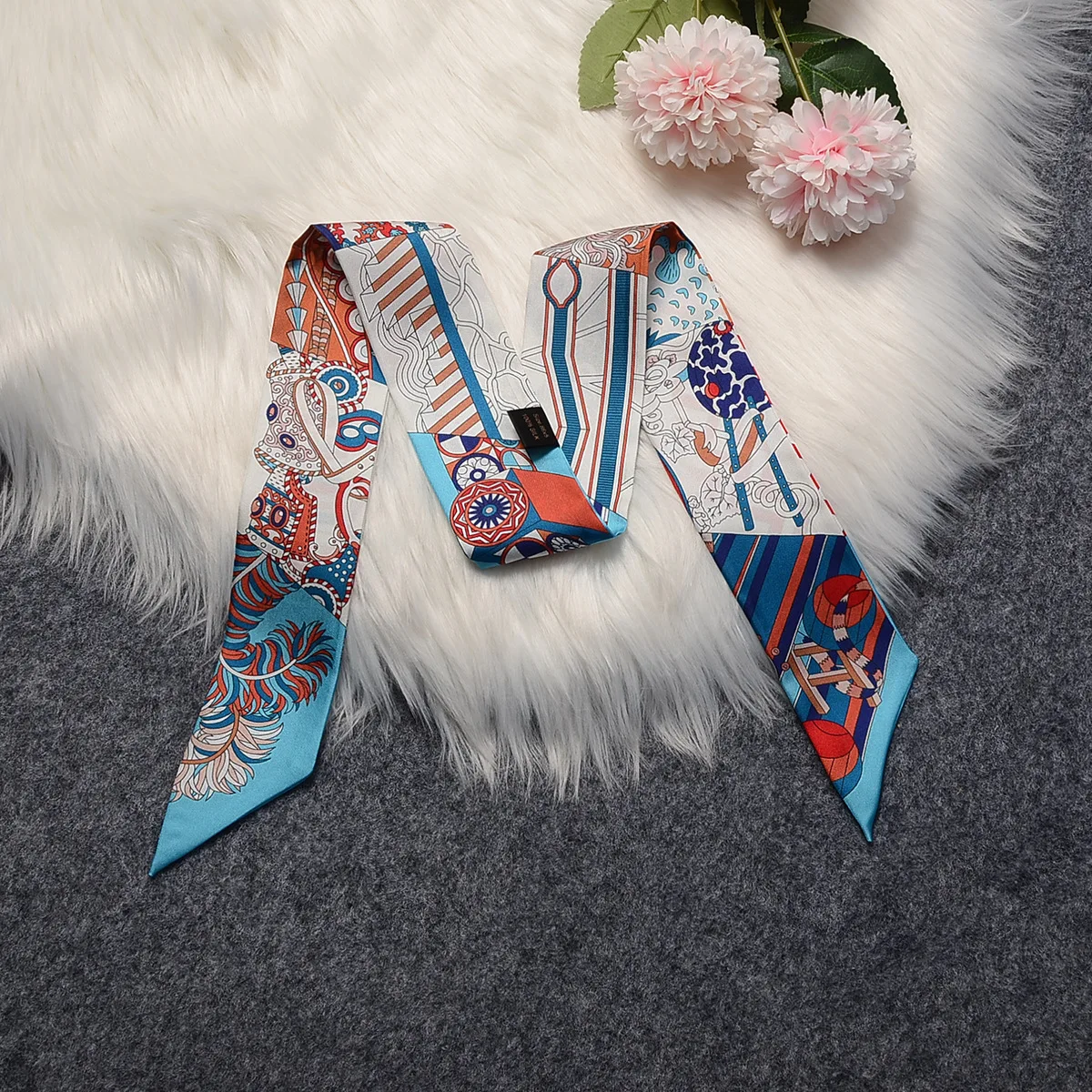 2022 New 100% Silk Scarf Women Luxury Natural Silk Slender Hair Band Bags Scarves Foulard Fashion Turban Headband