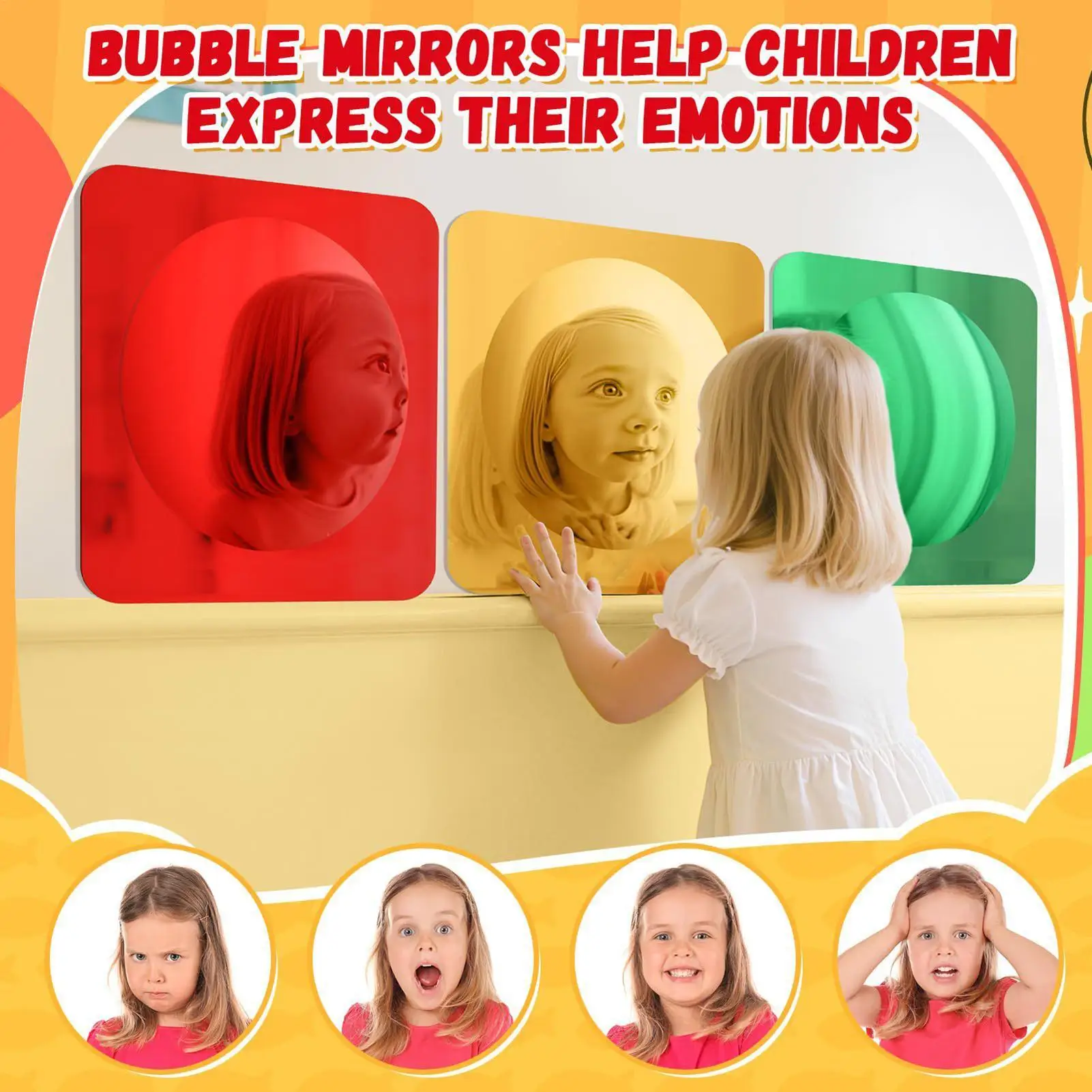 Bubble Sensory Mirror Funny 3-Piece Interactive Toys Toddler Acrylic Sensory Bubble Mirror For Feelings Exploration Tactile