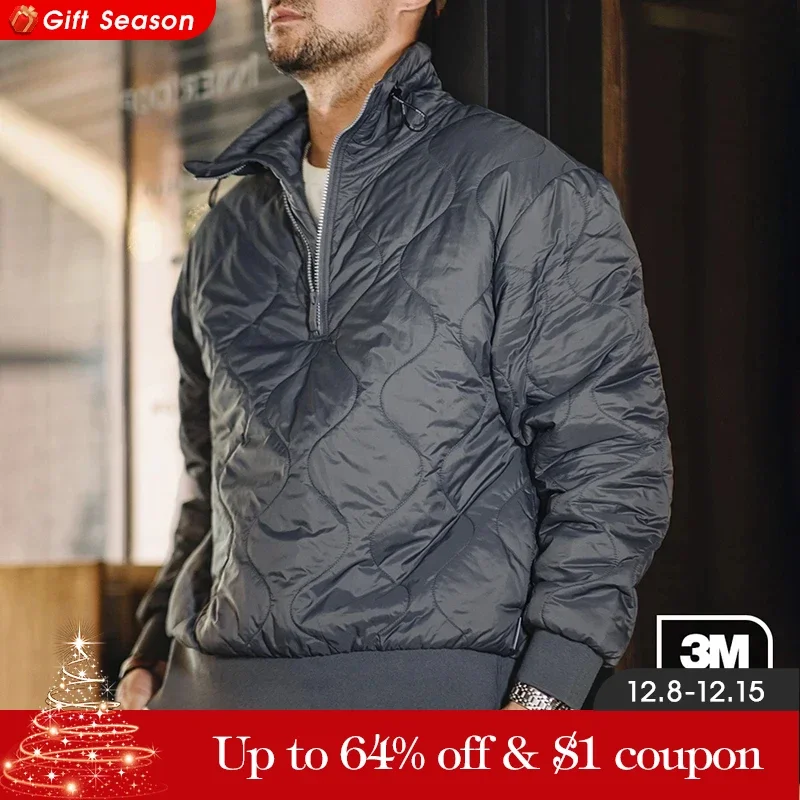 Maden Quilt ing halber Reiß verschluss Mantel für Männer 3m dünne Füllung Winter verdickt warm Parkas grau Stehkragen Pullover Herren mantel