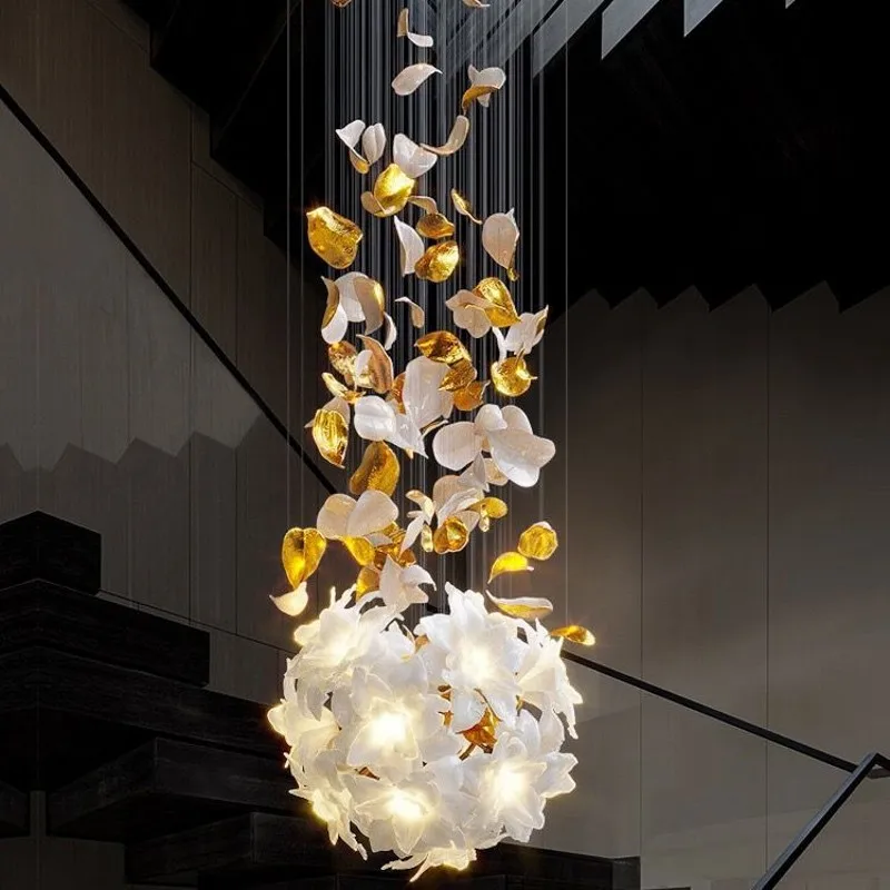 

Luxury Stairscase Crystal Chandelier Flying Flowers Fluttering Chandelier For Loft Stairscase Flower Hanging Chandeliers