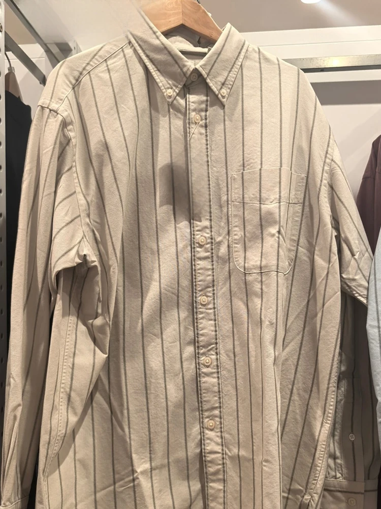 

Unisex Oxford Cloth Long Sleeve Striped Shirt Loose Fit Casual Style Autumn Winter New Arrival Cotton Material Button Closure