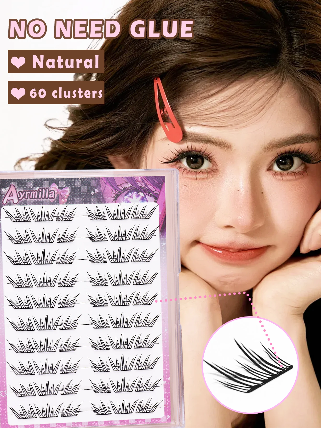 Fluffy DIY 60clustered Glue free false eyelashes, no need for glue, oblique fly style, suitable for daily parties and commuting