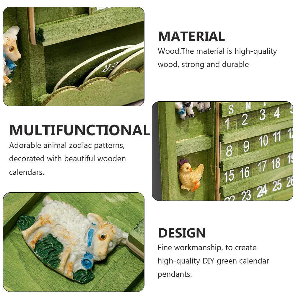 

1Pcs Wooden Calendar Hanging Christmas Wall Decoration Green Square Hanging Adornment Animal Zodiac Pattern Decor