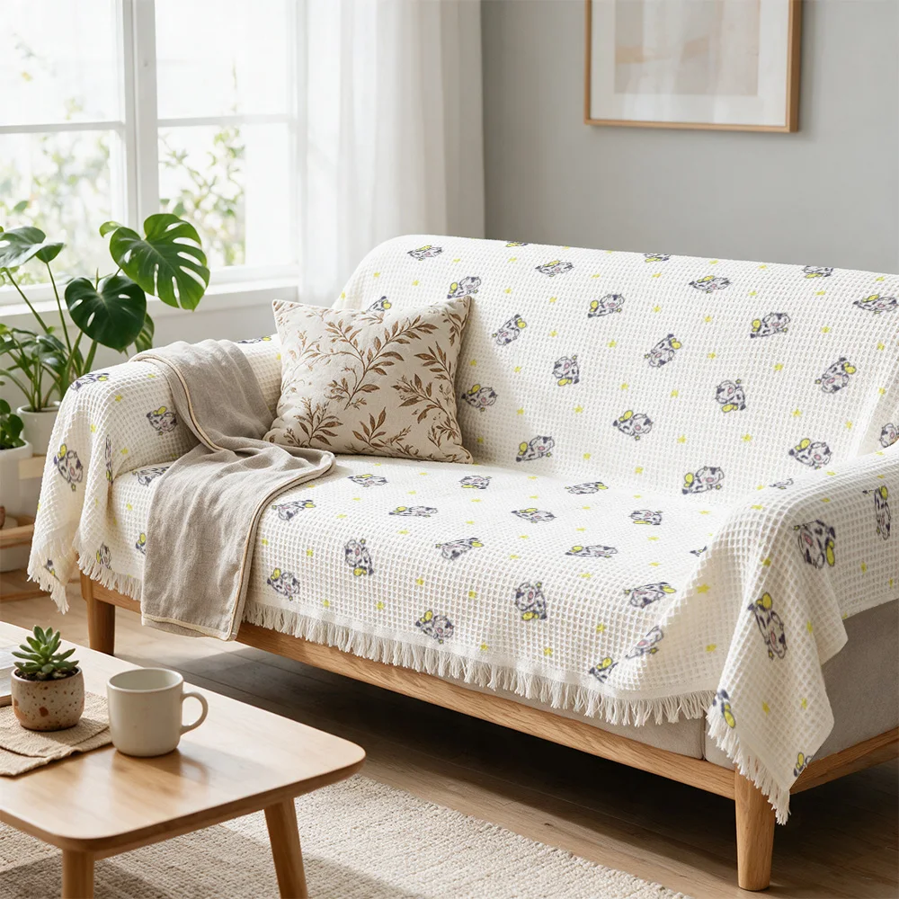 Cozy Decorative Sofa Throw Blanket Cottagecore Floral Pattern Picnic Print Throw for Couch Sofa Decor Living Room Accent
