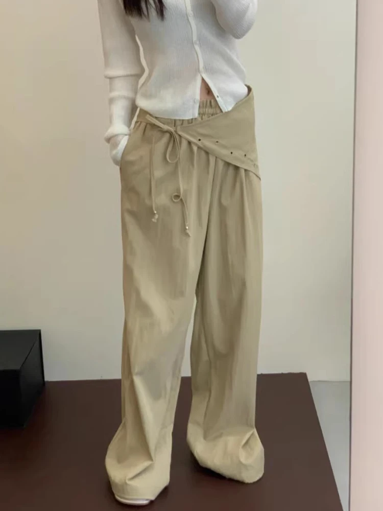 SuperAen الكورية نمط جديد 2025 الخريف خمر عالية الخصر عادية كامل طول السراويل النسائية الدانتيل متابعة السراويل كبيرة الحجم #4