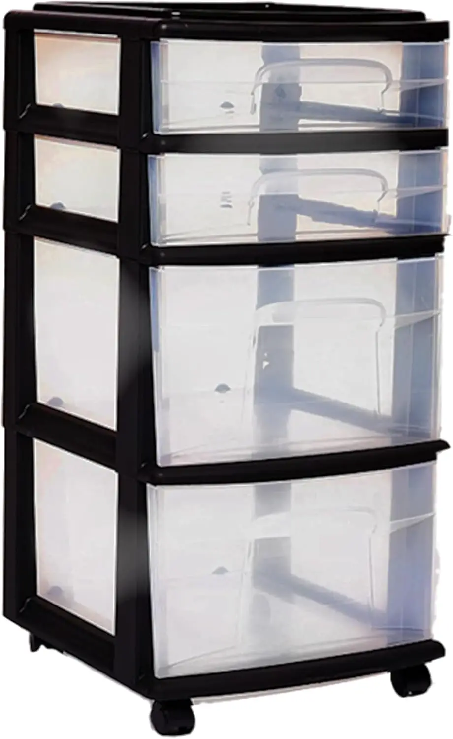 

4-Drawer Cart Organizer, Plastic Storage Drawers, Home Storage Organizer with Removable Wheels, Medium, Black Frame