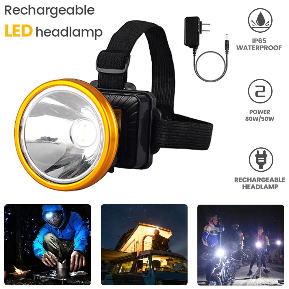 LED Headlamp Rechargeable Strong Camping Light Outdoor Waterproof LED Head Lamp Night Fishing Headlight Built in Lithium Battery