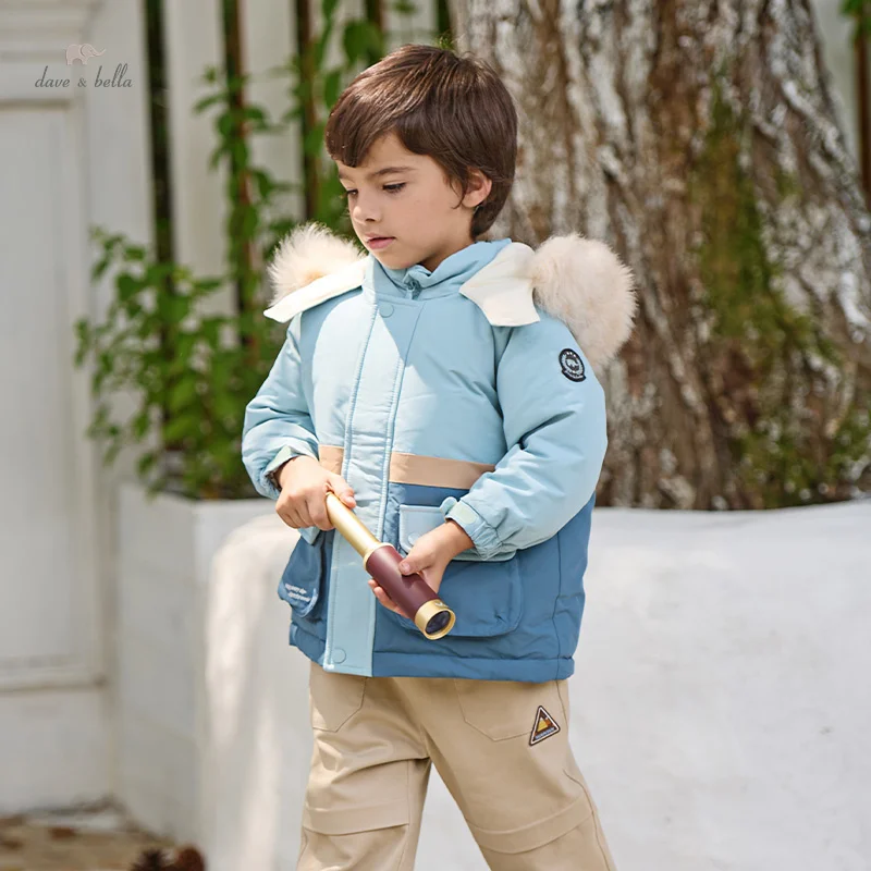 Dave Bella Winter Boys Coat Baby Fur Collar Hooded Cotton Thicken Warm Jacket For Children's Coat For Boys DBM16057-B