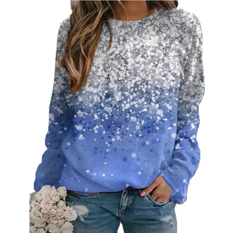 2021 Autumn/Winter New Women\'s Printed Round Neck Long Sleeved T-shirt