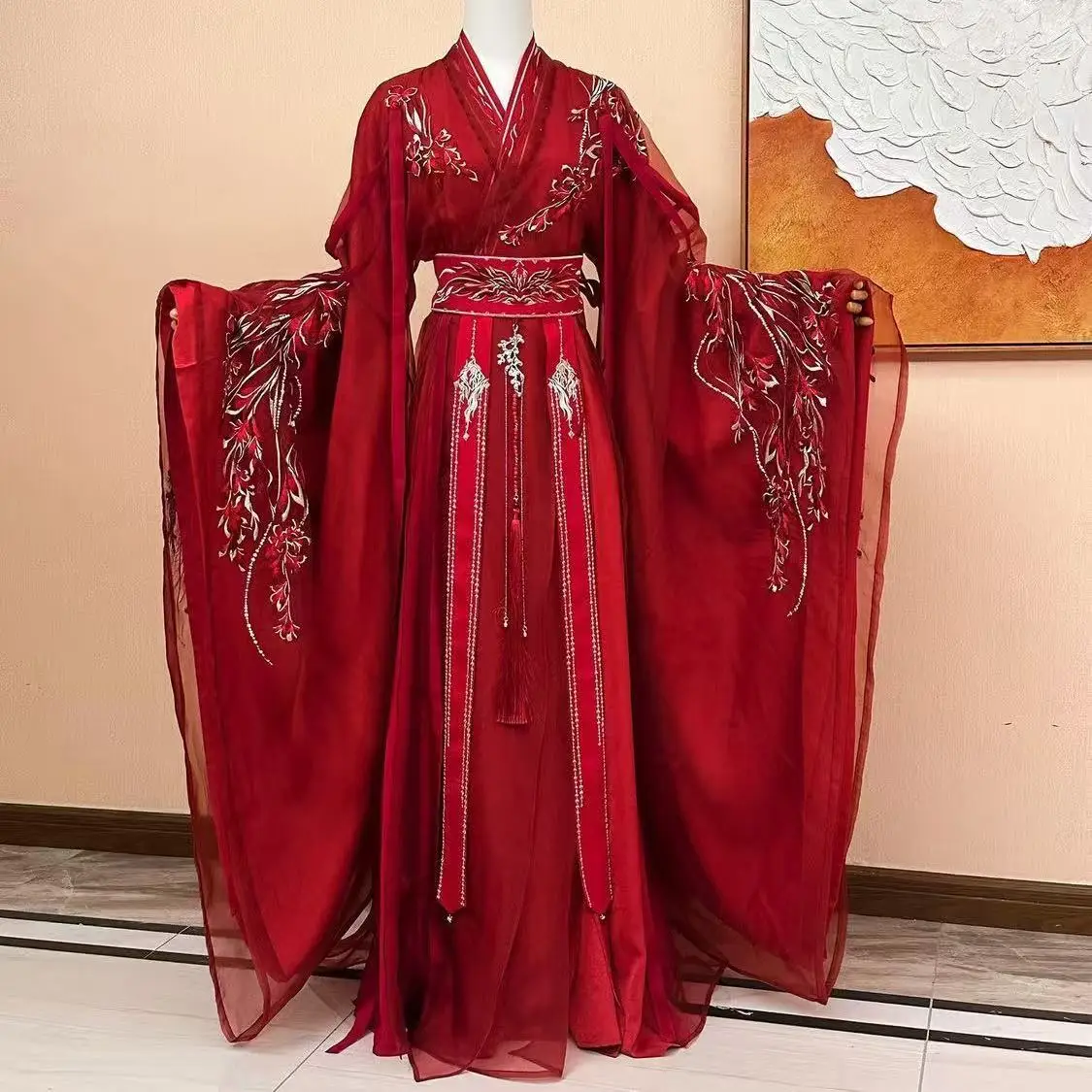 Heavy Industry Hanfu Woven Beading Large Sleeve Shirt Traditional Chinese Clothing Halloween Cosplay Costume Men Women Hanfu