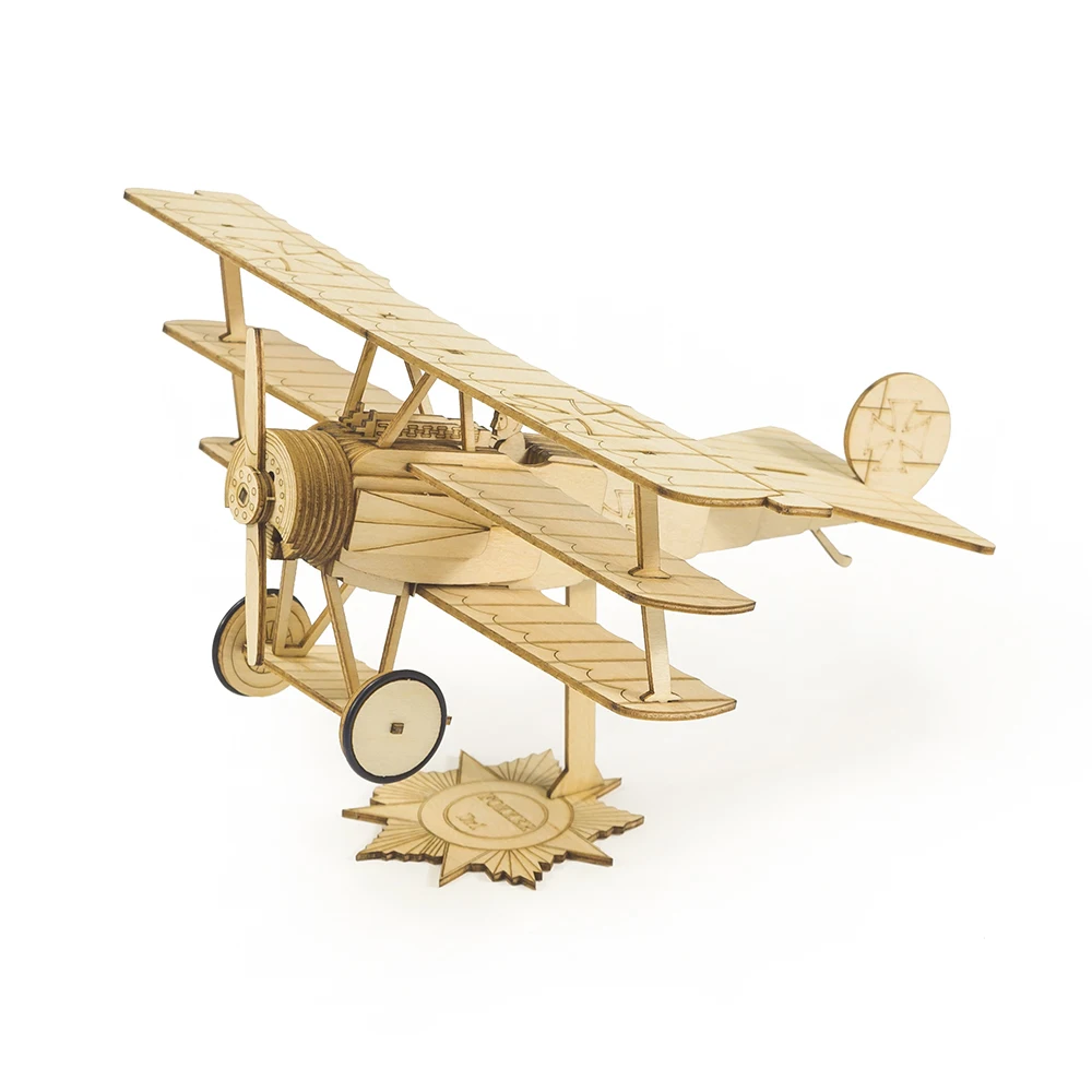 Real Hawk Mini Fokker-DrI Scale 1:38 Aircraft Wood Solid DIY Assembly Model Set Wood Toys Ornaments Children's Gifts