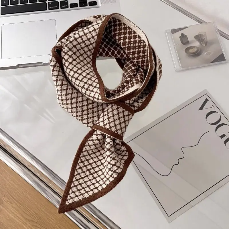 Women's 2026 New Warm Cross Neck Warmer Korean Plaid Knit Mini Scarf Versatile Elegant Chic Coquette Trendy Couple