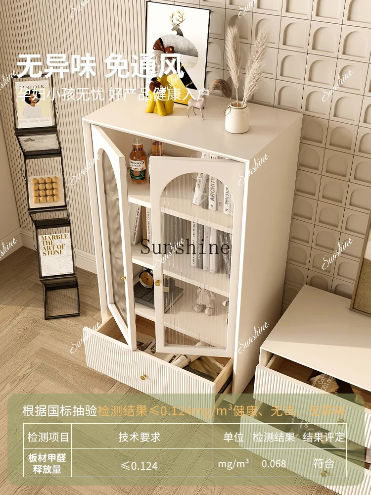 

French glass door solid wood wine cabinet cream style modern simple floor storage FT