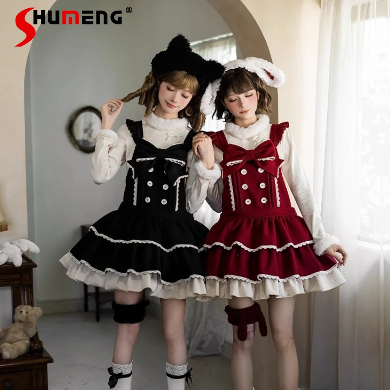 

Japanese Style New Design Doll Feelling Y2k Cartoon Dresses Lolita Sweet Cute Three-Section Strap Dress Rojita Winter Clothes