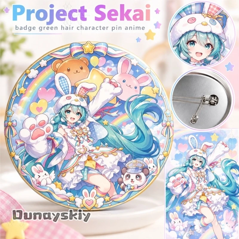 928Project Sekai Badge Green Hair Character Pin Anime Game Peripheral Tin Badge Collectible Ornament Gift Brooch Fans Halloween