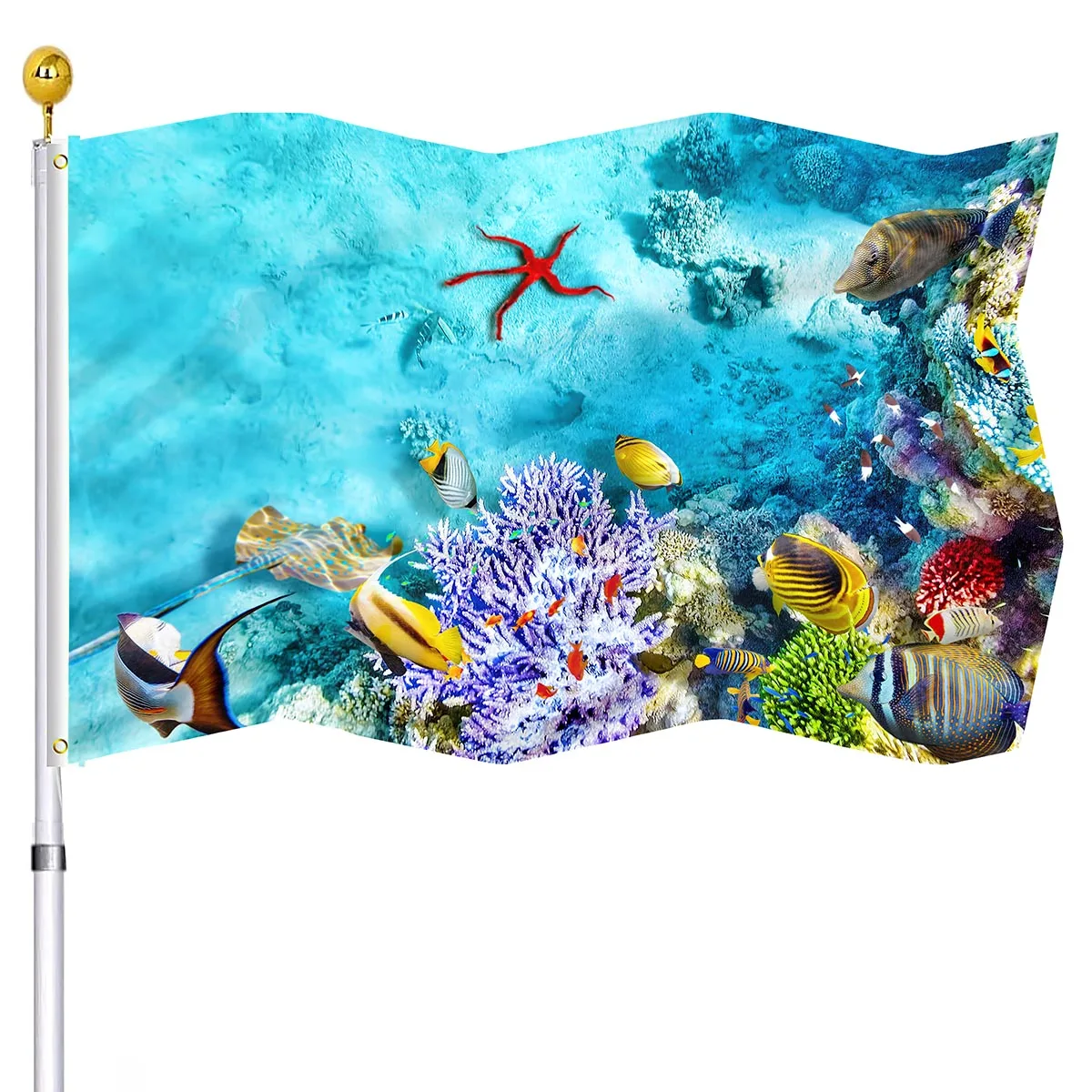 Ocean Flag Sea Animal Starfish Coral Outdoor Flag Large Welcome Yard Banners Home Garden Decoration for Women Men Polyester Flag