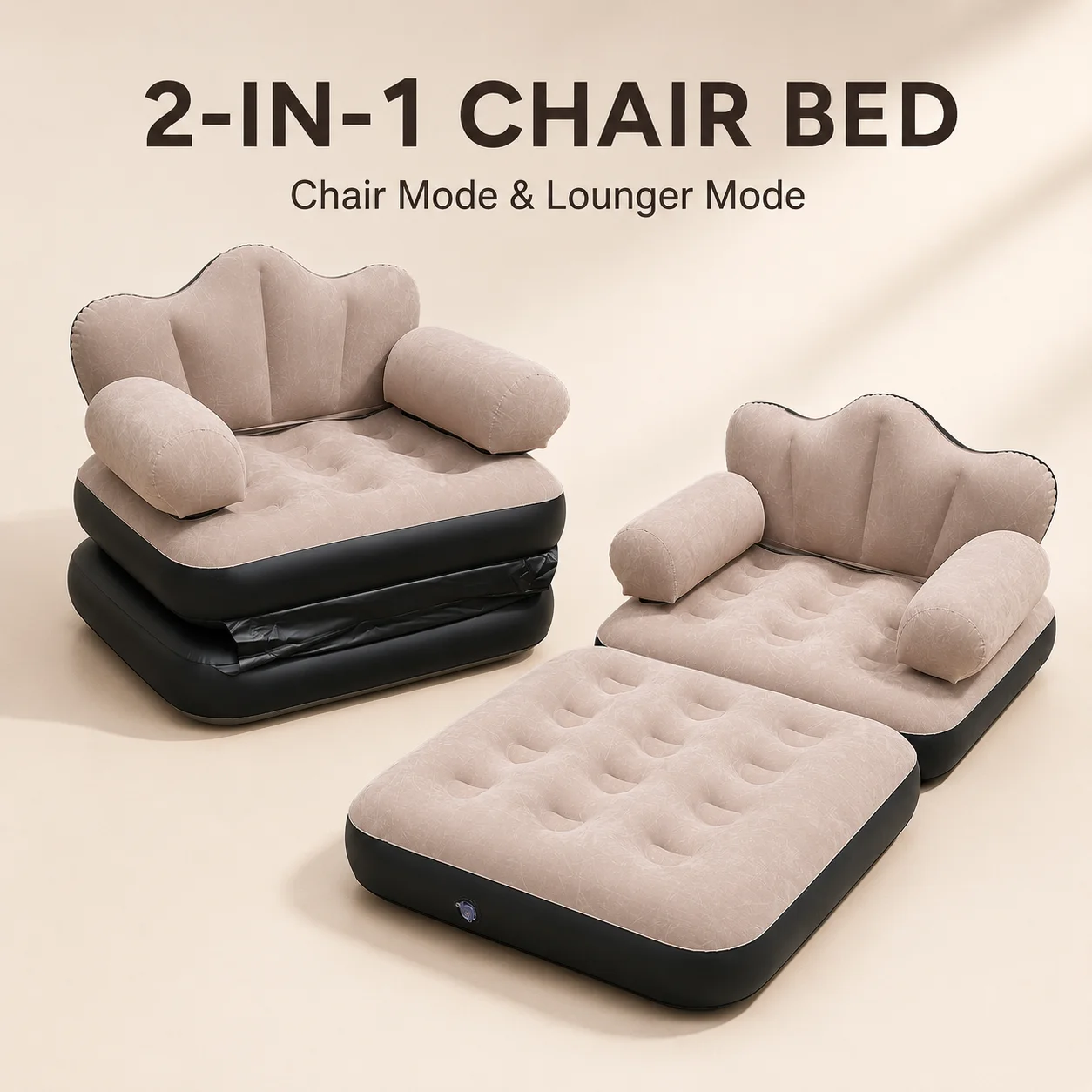 2 in 1 Inflatable Sofa Bed Folding Air Couch Chair with Armrests Portable Air Mattress Lounge Bed for Camping Home image 5