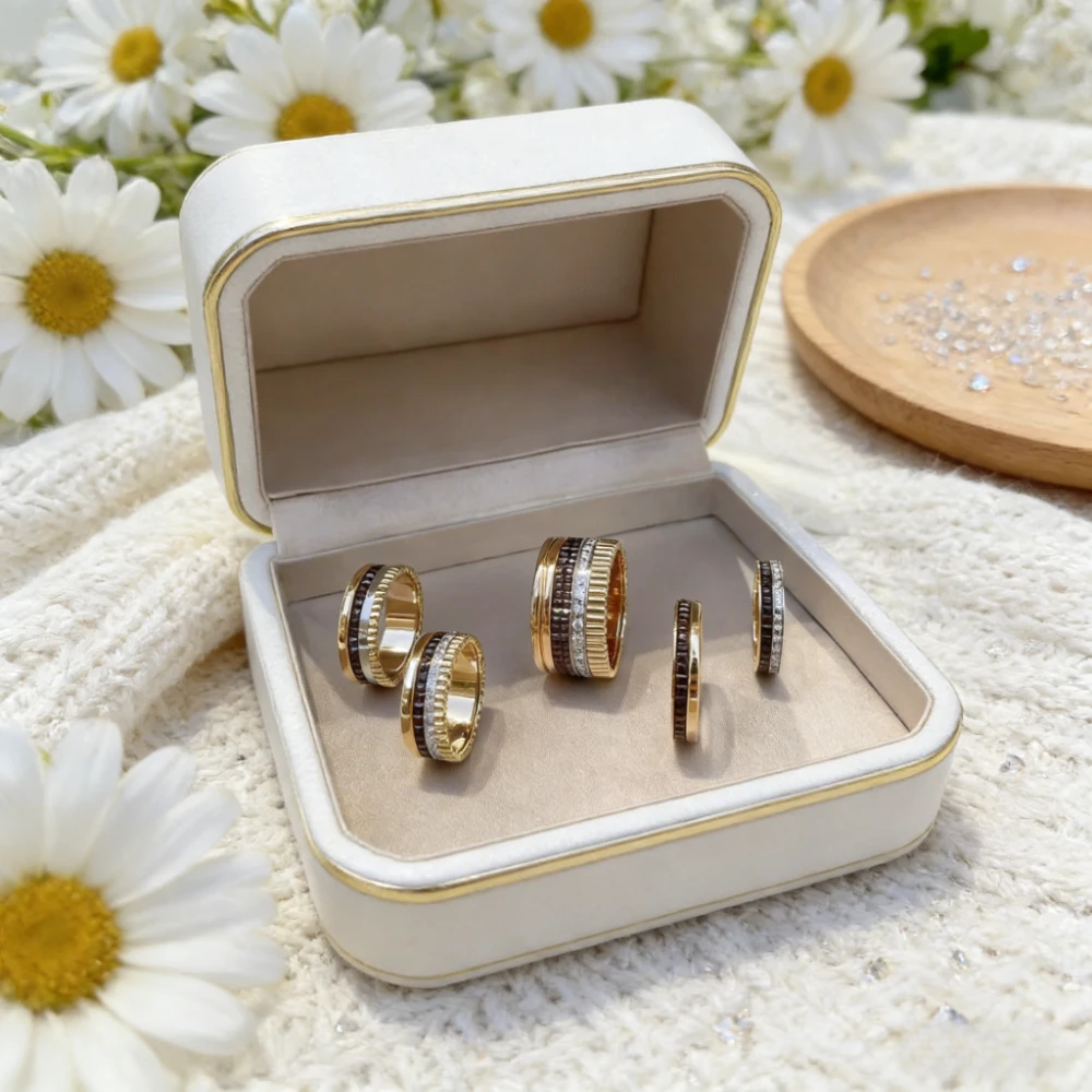 

2026 Trendy Collection Ribbed Inlaid Ring Series Exquisite Jewelry Fashionable Classic Preferred Holiday Gift