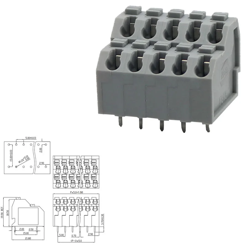 100PIN DG250T-5.0MM KF250T 2P ~ 12P DOUBLE ROW COMPACT TYPE PCB SPRING TERMINAL BLOCKS GREY CONNECTOR WAGO250-7XX