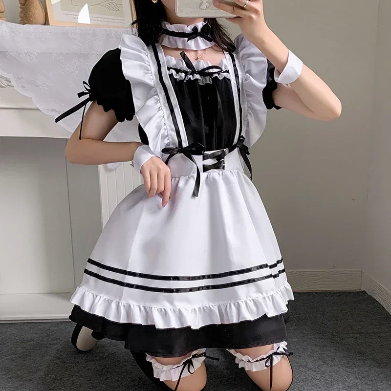 Amine bonito lolita empregada francesa cosplay vestido meninas mulheres garçom festa trajes de palco uniforme amantes mn11