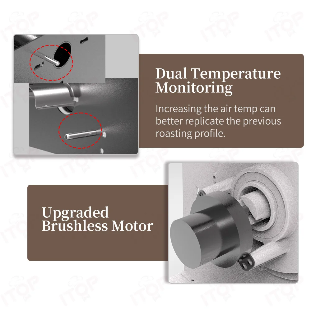 ITOP 커피 로스터 장인 연결 IT-CBR-2 전기 커피 콩 로스터, 쿨러 연기 필터 로스터, 4 가지 모드, 500g, 1000W