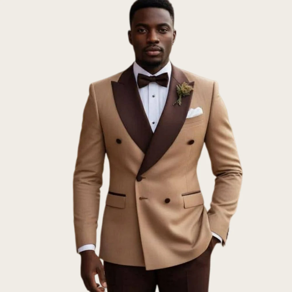 

Mophiel Brown Men's Suits Double Lapel Wedding Groom Suit Peaked Lapel Tuxedo Slim Fit Blazer Office Business Jacket Customized