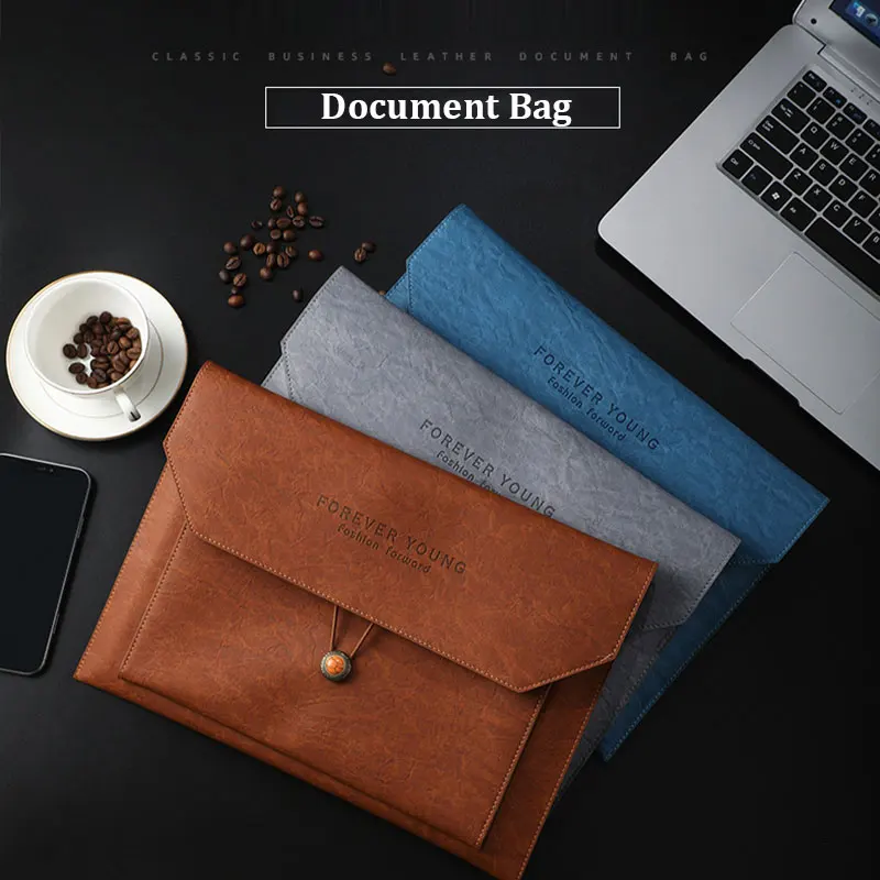 Fashion Document Bag A4 Waterproof Leather Folder 3-Layer Pockets File Organizer Business Briefcase 11in Tablet Sleeve Cases