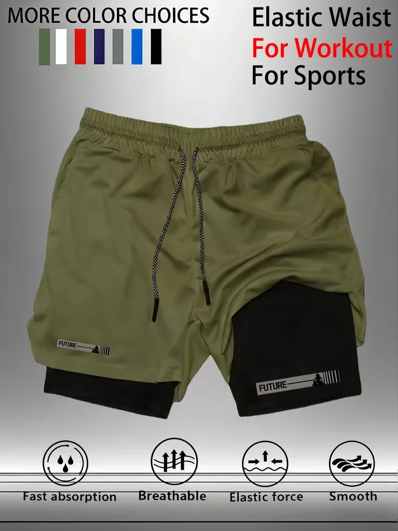 New Men's Running and Sports Shorts Gym Training 2-in-1 Quick drying Multi functional Double layered Promotion Latest Hot Sale