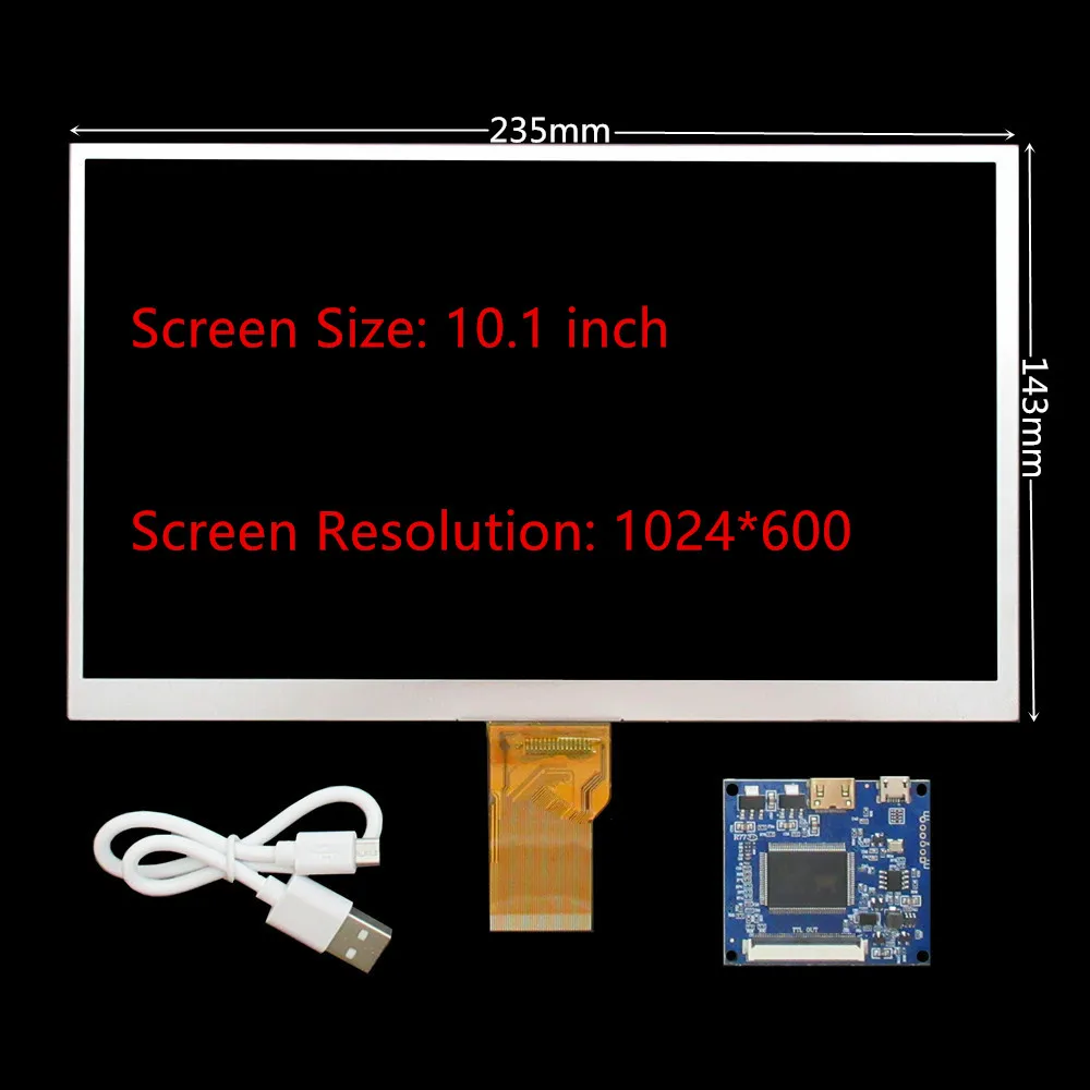10.1 Inch 1024x600 Portable DIY LCD Display Screen with Mini-HDMI Driver Board For Computer Extended Monitor,Raspberry Pi