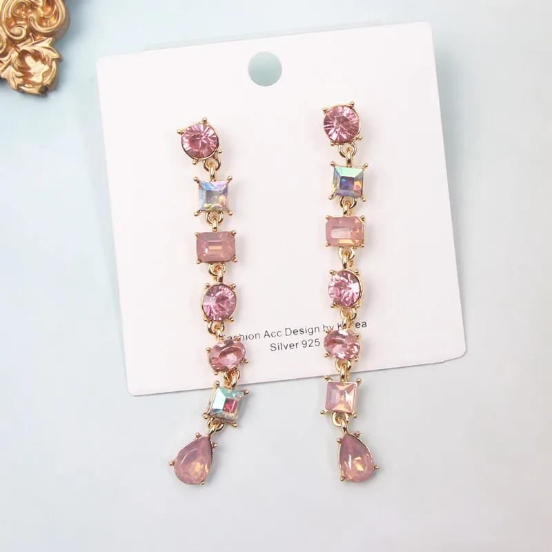 MWSONYA-Boucles d'oreilles à pampilles carrées en cristal rose pour femmes, mode coréenne, cadeaux de bijoux géométriques pour filles