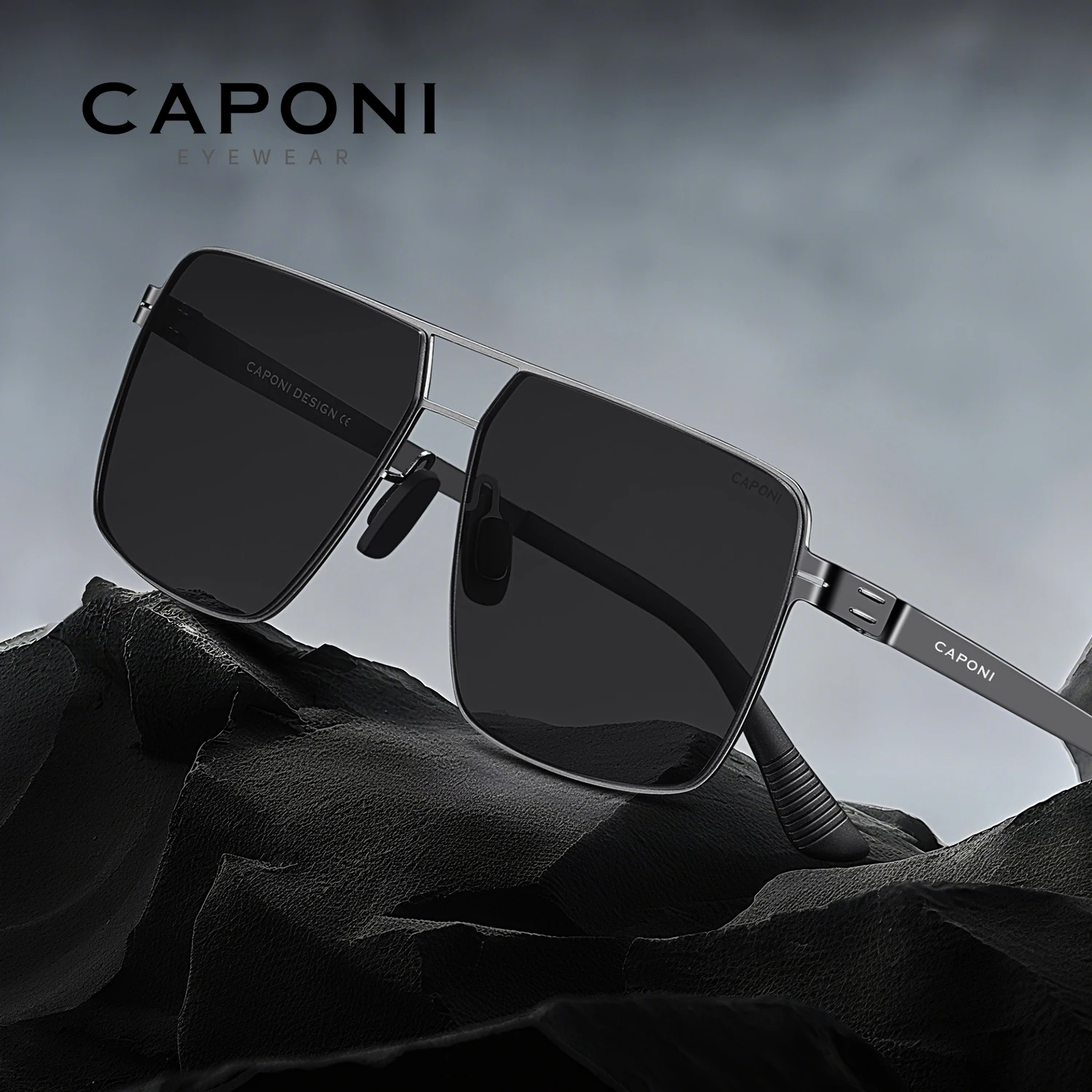 

CAPONI New Polarized Men Sunglasses Photochromic High Quality Stainless Steel Outdoor Sun Glasses Anti Glare Black Shade BS34730
