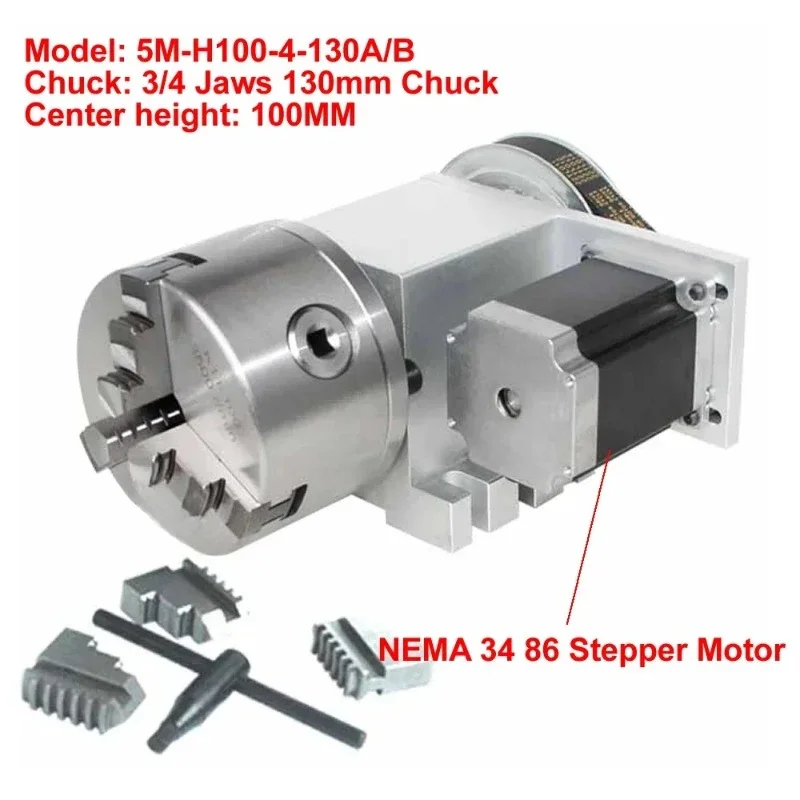 CNC Indexing Head 3/4 Jaws 130MM Chuck CNC A 4th Axis Rotary Axis NEMA34 86 Stepper Motor for CNC Engraving Machine