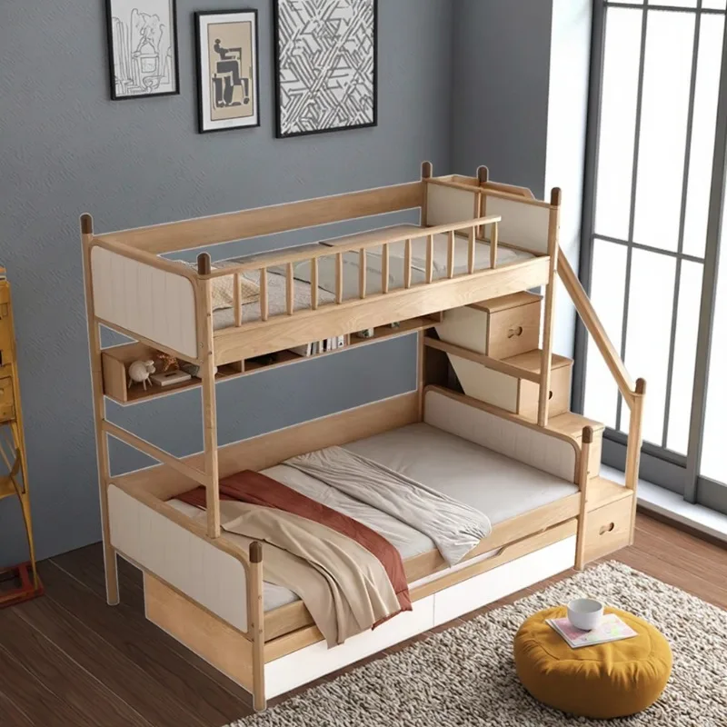 

Factory Direct Wooden Furniture Double Bed Solid Wood Bunk Kids Bed with Stairs Ladders for Adult Children