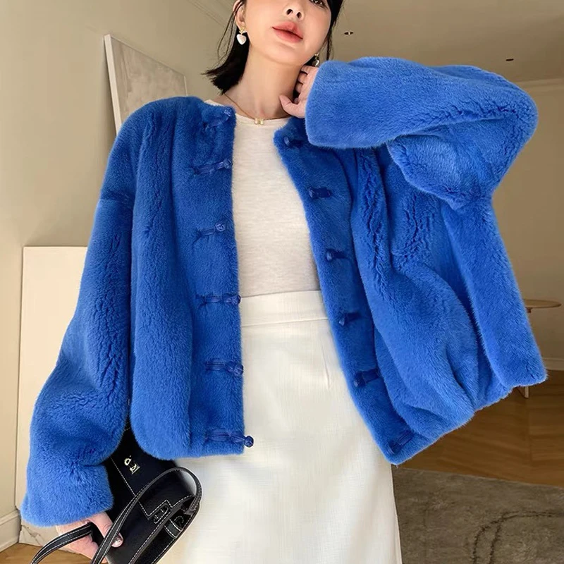 Abrigo de piel de visón de lujo para mujer, prenda de banquete, púrpura, estándar, Klein, azul, Linda