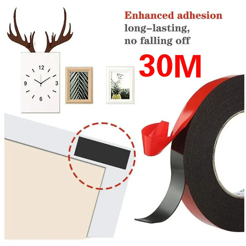 30M High Temperature Resistant PE Black Double-sided Tape Heavy Waterproof Mounting Foam Tape For Car Wall LED Strip Light Home