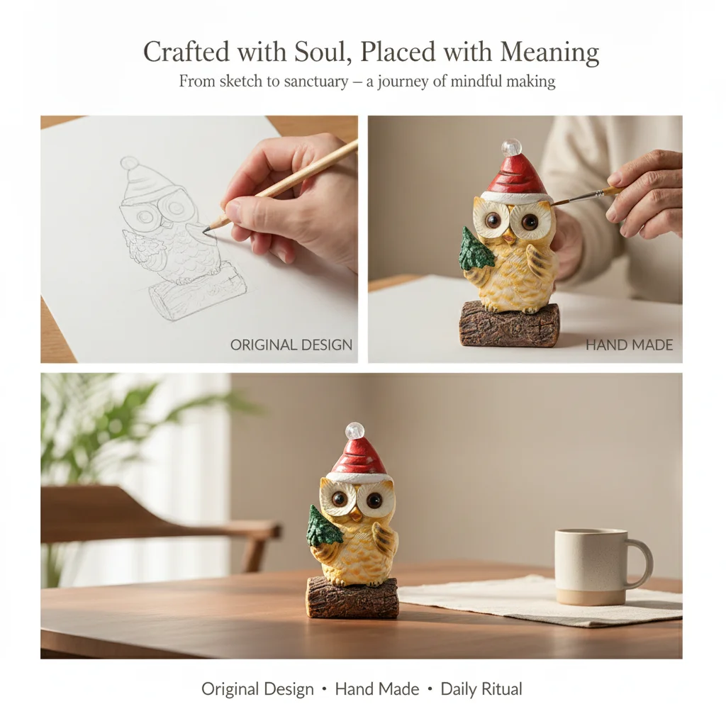 VILEAD Original Design Christmas Owl Holding Candy Cane Resin Artistic Figurine Decorative Statuette For Home Holiday Decoration