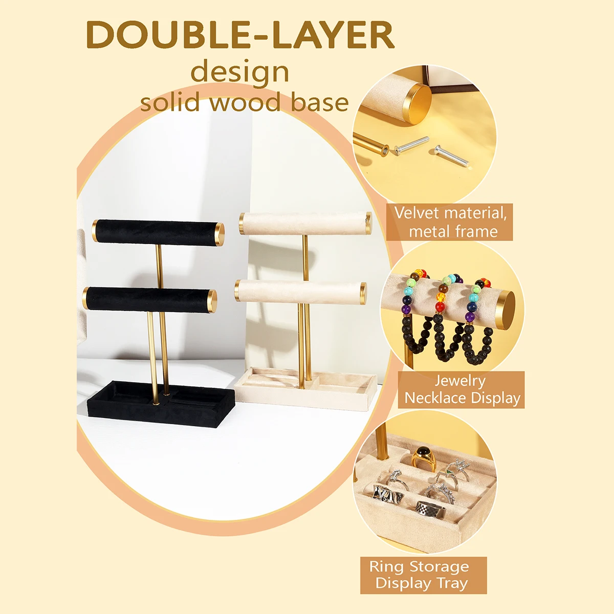 Multi-Functional Two-Level T-Style Bangle Stand for Bracelet, Bangle & Jewelry Storage